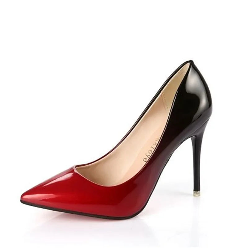 "Stunning Gradient Color Pointed Toe High Heels Pumps for Women with Thin Heel and Rubber Sole"