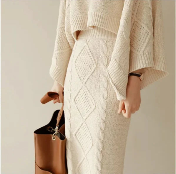 Women's Elegant Batwing Sleeve Top and Skirt 2-Piece Set