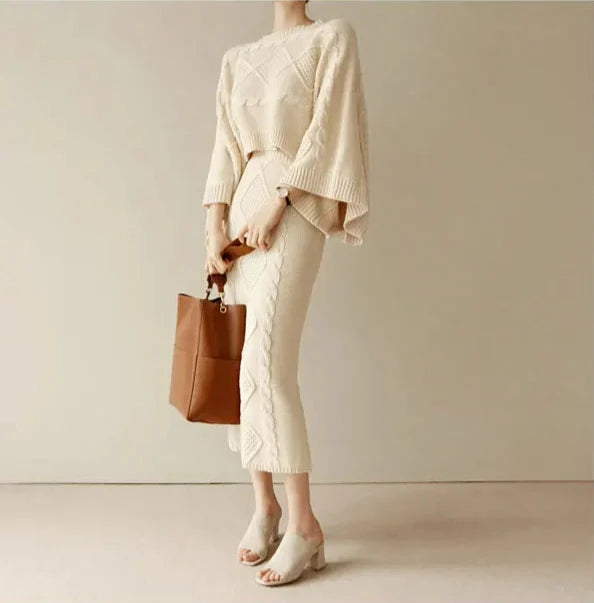 Women's Elegant Batwing Sleeve Top and Skirt 2-Piece Set