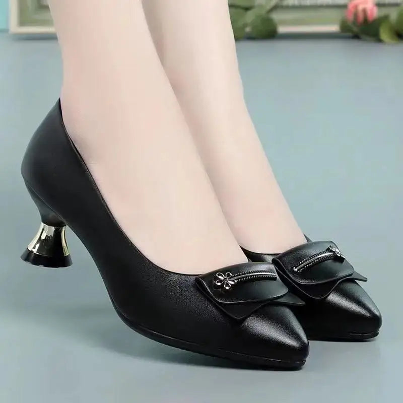 Fashionable Hollow Out Golden Square Heel Pumps for Women - Cute Mesh Party Shoes for Spring & Summer