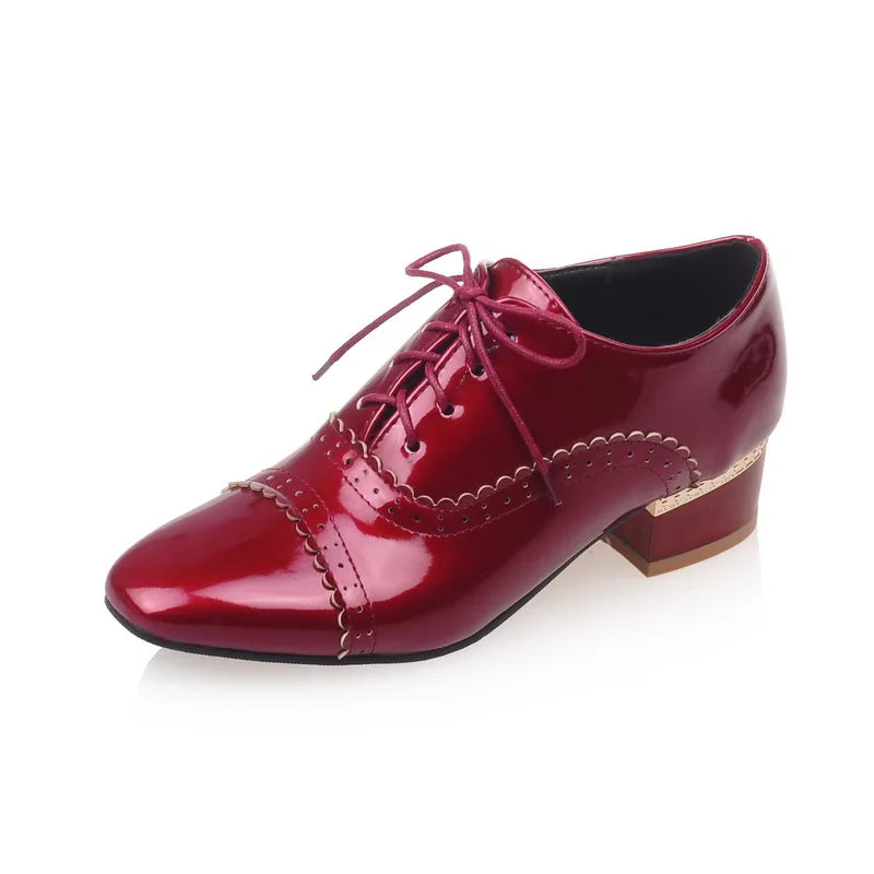 "British Retro Patent Oxford Loafers for Women - Casual Lace-Up Shoes"