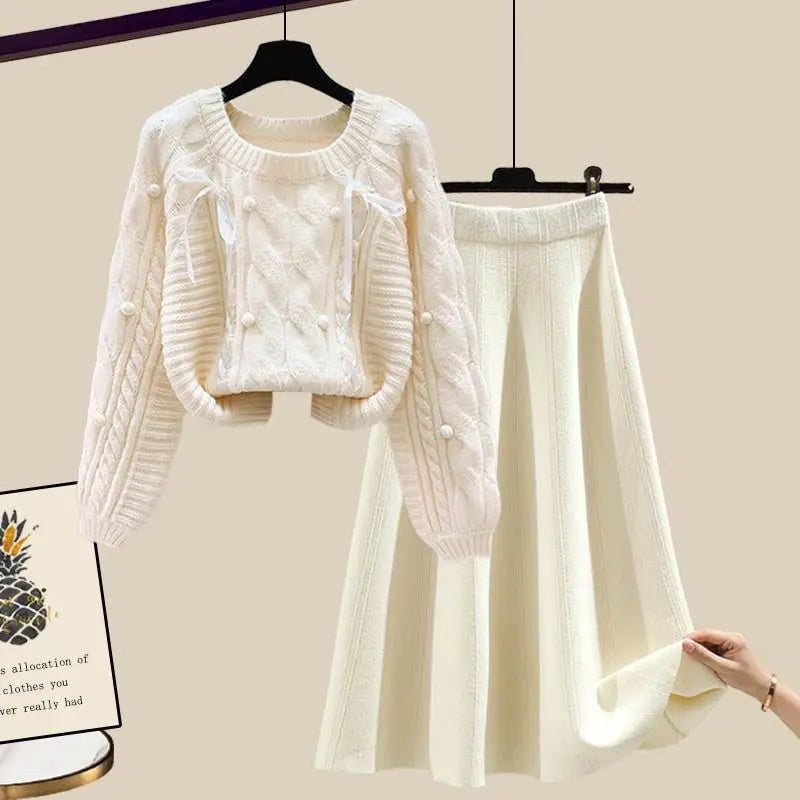 Women's Knitted Sweater & Skirt - Two Piece Set Fashion