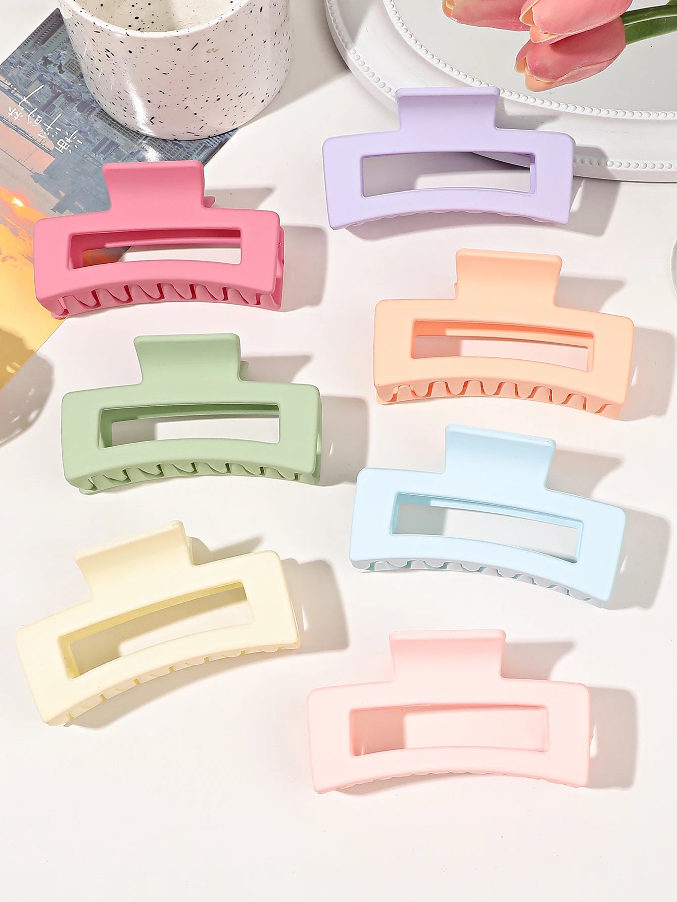 7 Pcs Big Hair Claw Clips 3.4" Non-slip Big Square Matte for Women Girls, Strong Hold Banana Clips for Thick Thin Hair