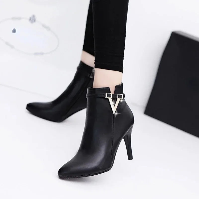 "Stylish Pointed Toe PU Leather Sexy Ankle Boots for Women"