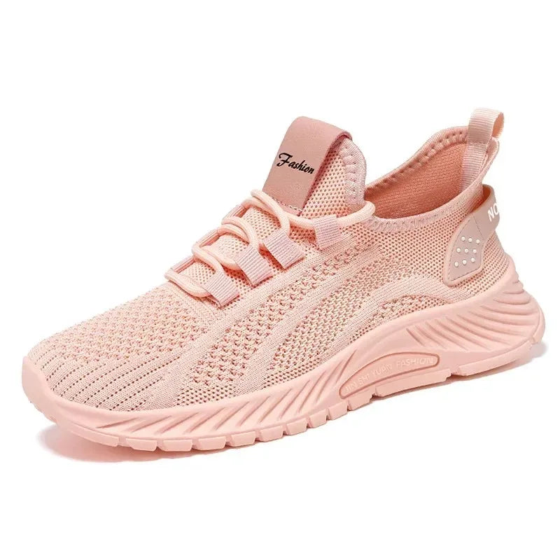 Women's Lightweight Lace-Up Flying Weave Sneakers - Comfortable Non-Slip Athletic Shoes for Gym and Casual Outdoor Wear