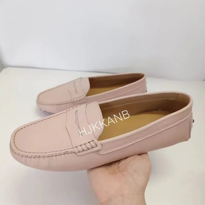 "Simple Shoes Women's Genuine Leather Flat Loafer - Round Toe Comfort Casual Non-Slip Walking Shoes"