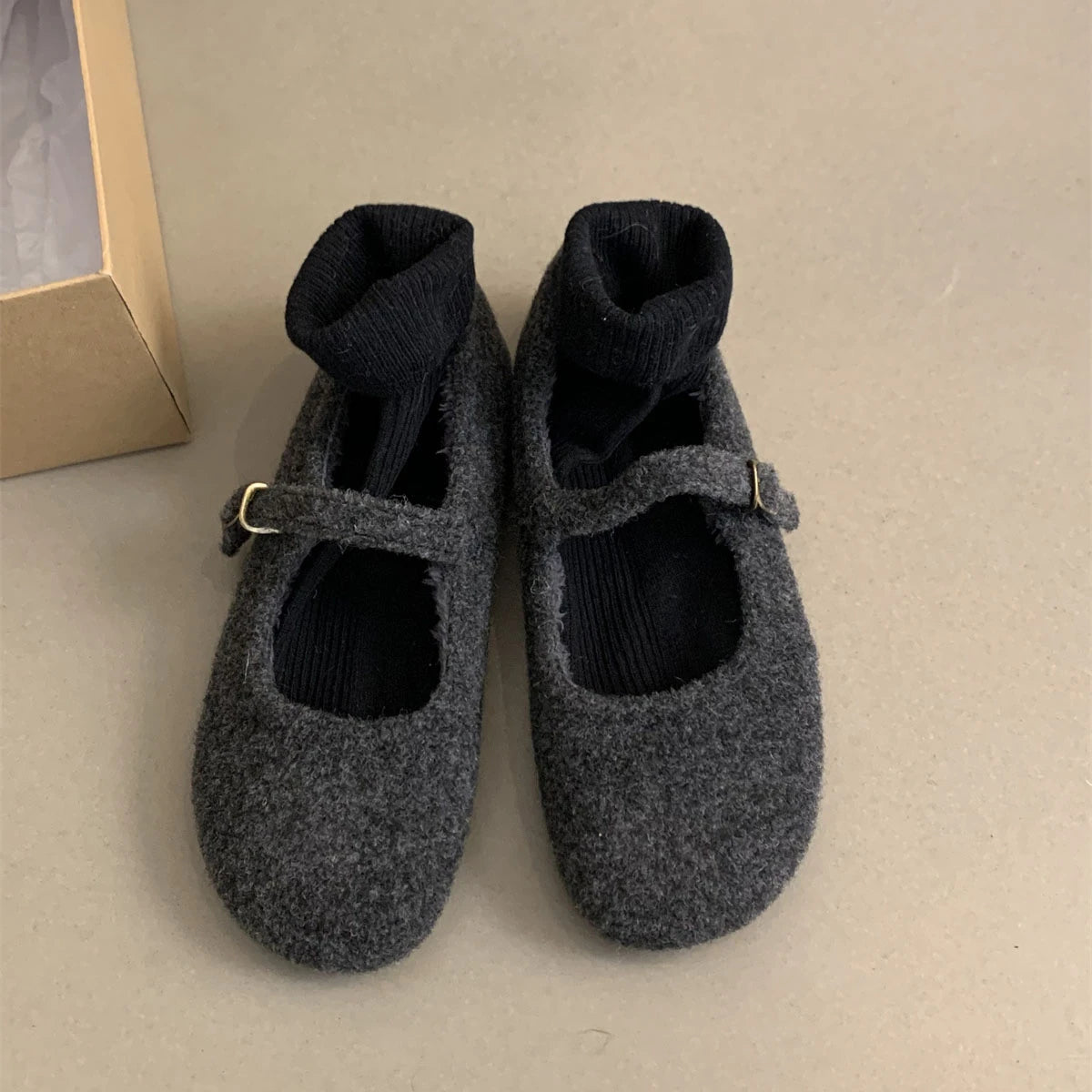 "Elegant Winter Fleece Ballet Flats for Women - Plush Mary Jane Loafers"