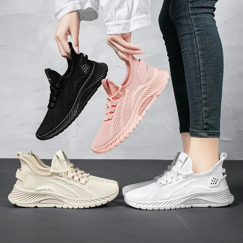 Women's Lightweight Lace-Up Flying Weave Sneakers - Comfortable Non-Slip Athletic Shoes for Gym and Casual Outdoor Wear