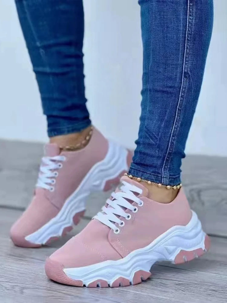 "Stylish Women's Canvas Sneakers - Casual Sport Shoes with Flat Lace-Up Design"