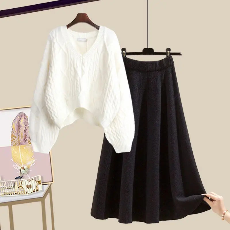 Women's Knitted Sweater & Skirt - Two Piece Set Fashion