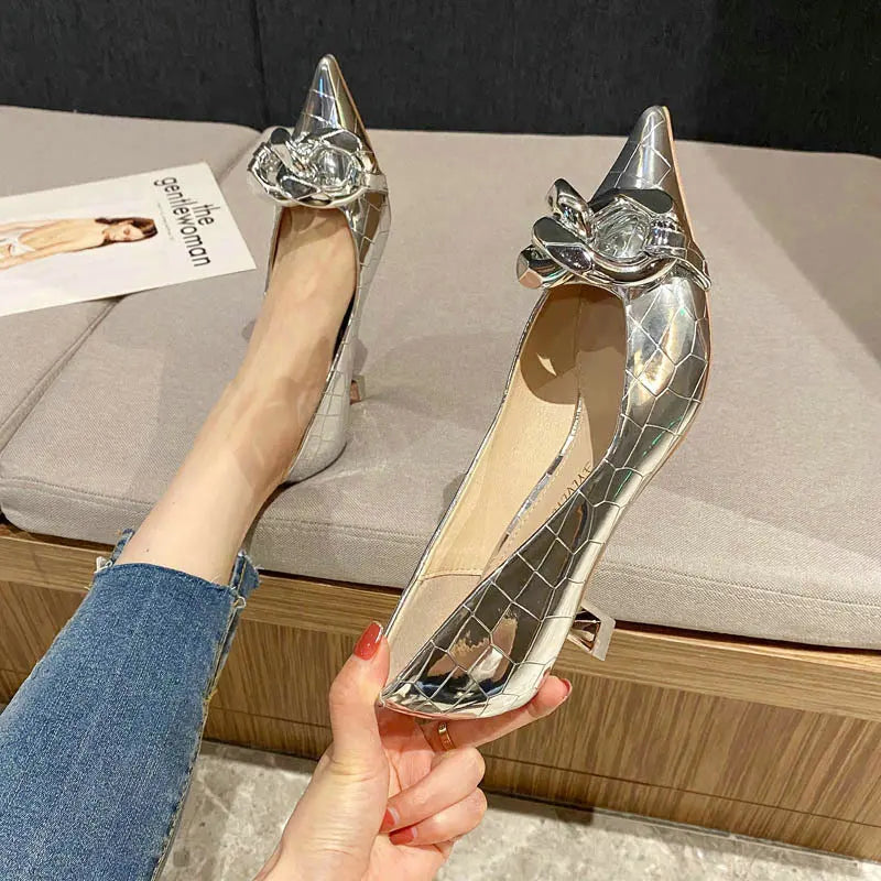 "Pointy Party-Wear Shoes for Women - Stylish European High Heels with Clip-On Decoration, 5cm 7cm & 9cm Options"