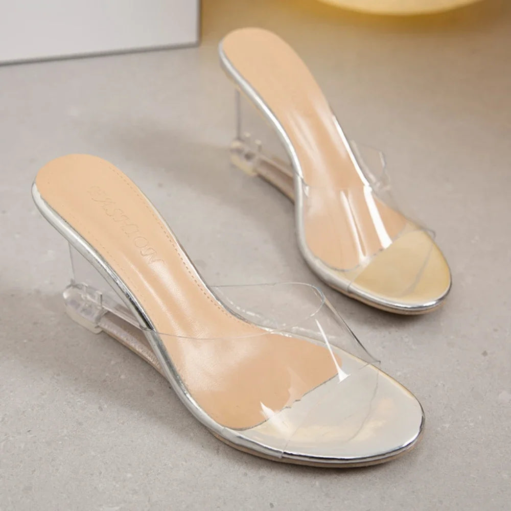"Summer Fashion Slip-On High Heels Crystal Wedge Peep Toe Sandals for Women"