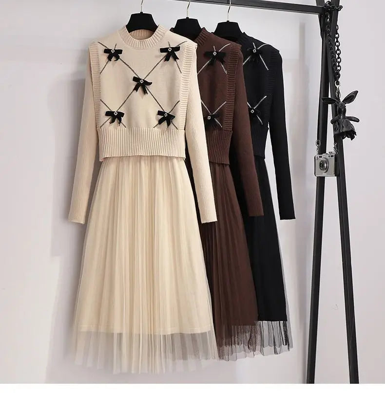 "Chic Knitted Sweater & Dress Two-Piece Set"