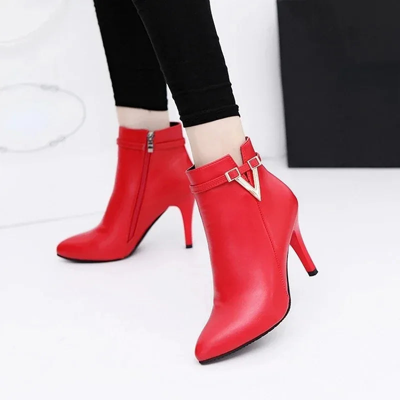 "Stylish Pointed Toe PU Leather Sexy Ankle Boots for Women"