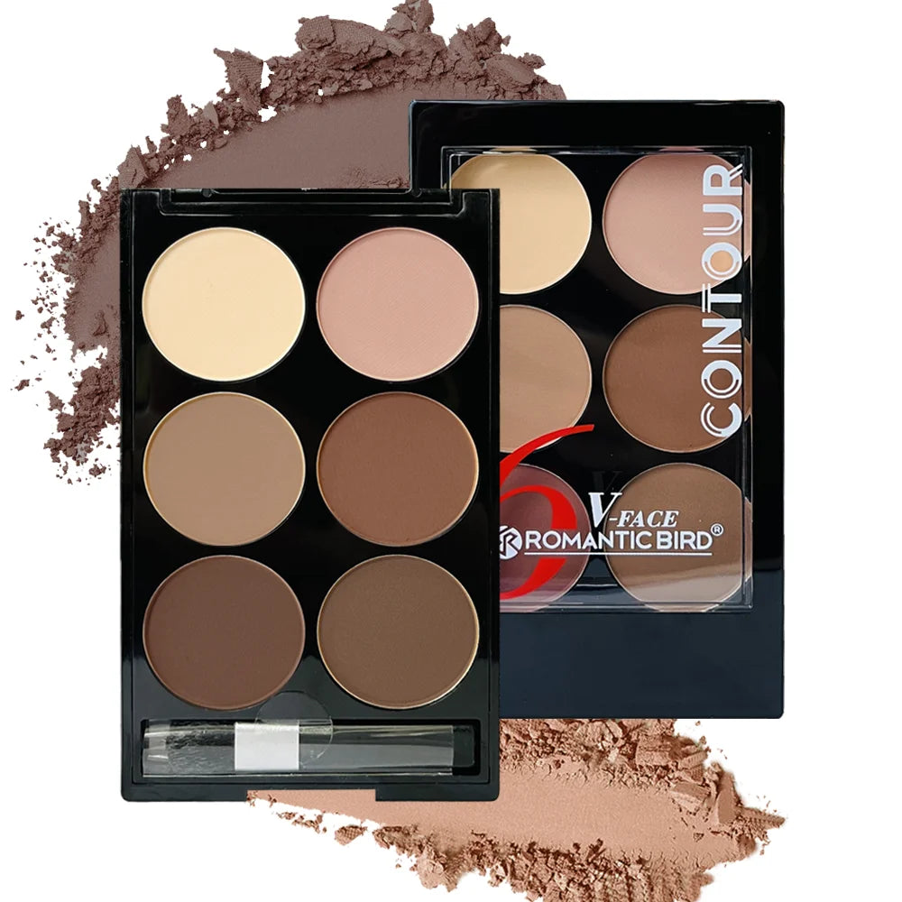 6 Colors Highlight Contouring Powder Palette Face Shadow Contouring Powder Makeup Palette With Brush Face Bronzer Color Collection