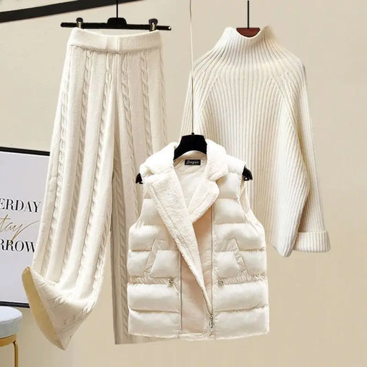 "Cozy Sweater, Trouser, and Vest 3-Piece Ensemble"