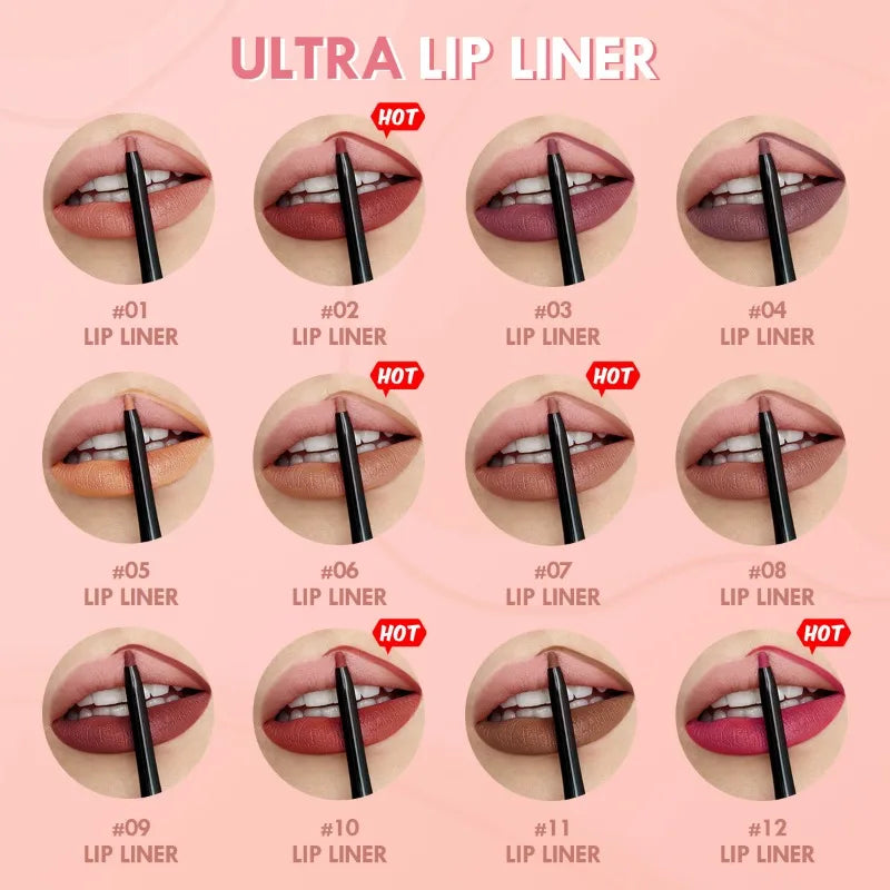 Waterproof Matte Lipliner Pencil Red Contour Tint Lipstick Long Lasting Non-stick Cup Moisturizing Lips Makeup 12 Colors