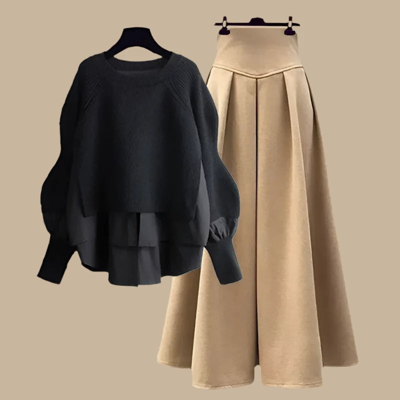 Women's Elegant - Two Piece Knitted Sweater/Skirt Set