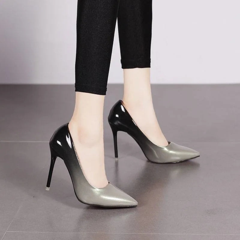 "Stunning Gradient Color Pointed Toe High Heels Pumps for Women with Thin Heel and Rubber Sole"