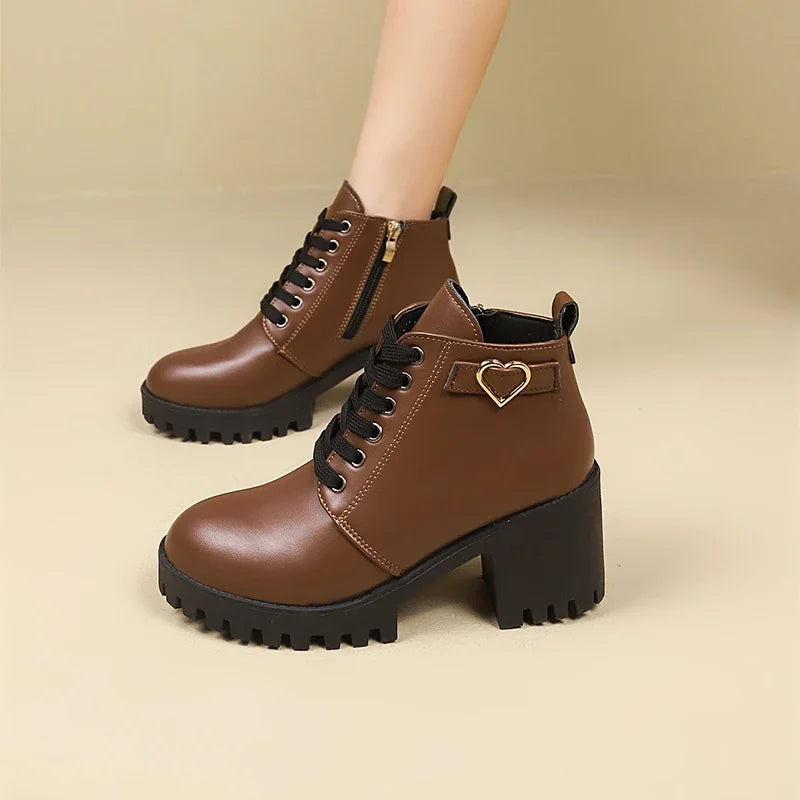 Versatile Women’s Boots Mid Heel Hight Quality Lace Up With Zip Closure”