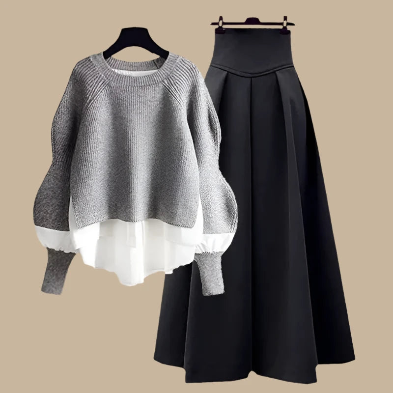 Women's Elegant - Two Piece Knitted Sweater/Skirt Set