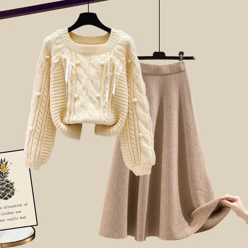 Women's Knitted Sweater & Skirt - Two Piece Set Fashion