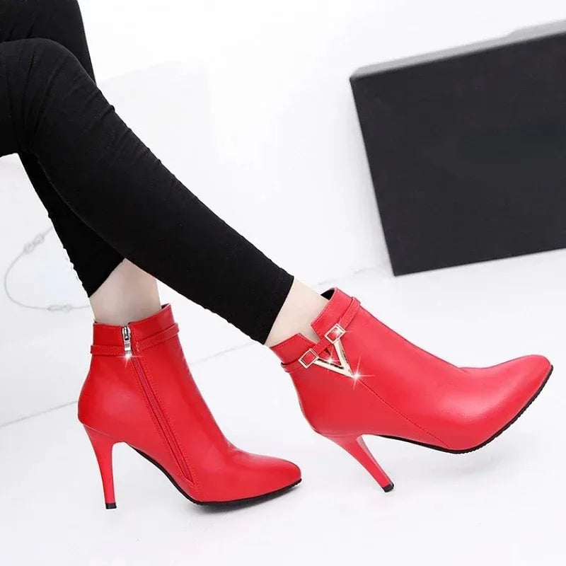 "Stylish Pointed Toe PU Leather Sexy Ankle Boots for Women"