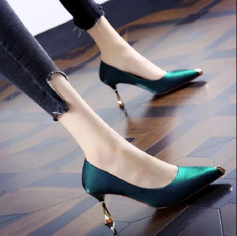 "Glittery Lightweight Spring Slip-On Stiletto Heels for Women - Casual Comfort Office Shoes with Pointed Toe"