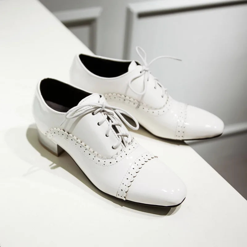 "British Retro Patent Oxford Loafers for Women - Casual Lace-Up Shoes"