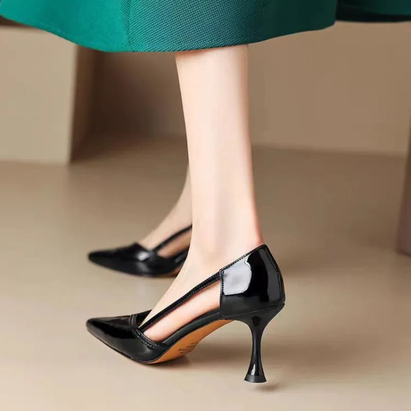 "Hot Sale Mid Heel Slip-On Office Sandals for Women - Classic Pointed Toe Kitten Heels, 6cm"