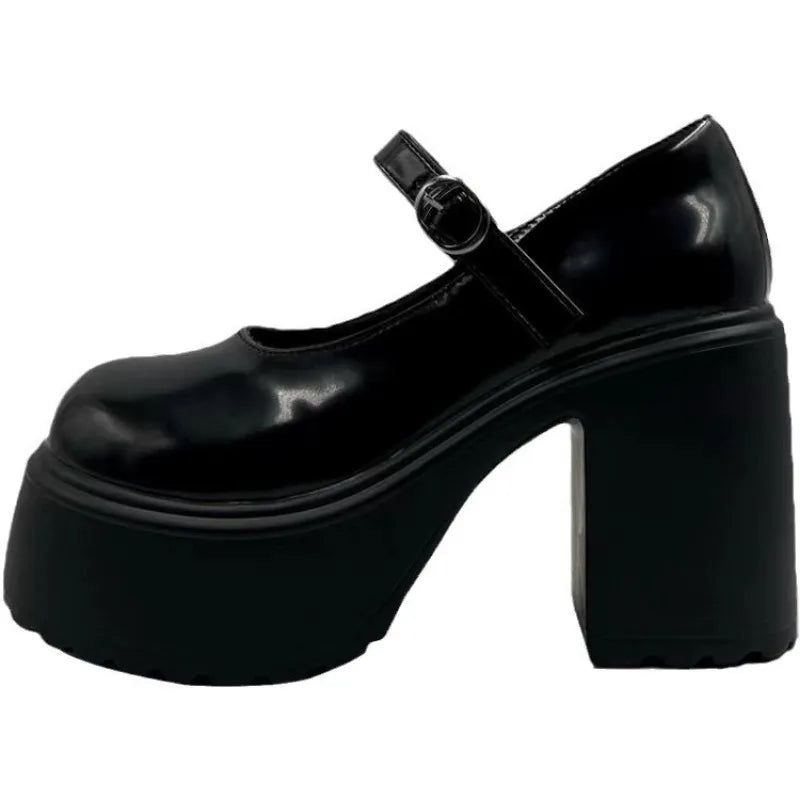 High Heels Mary Janes Patent Leather Chunky Platform Ankle Strap Pumps for Women