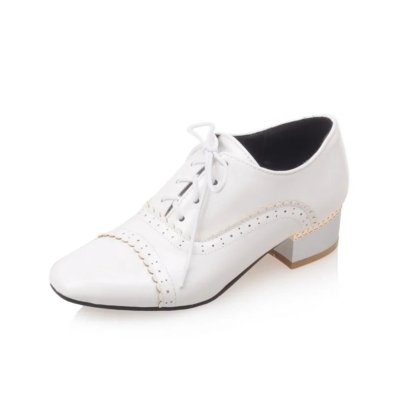 "British Retro Patent Oxford Loafers for Women - Casual Lace-Up Shoes"