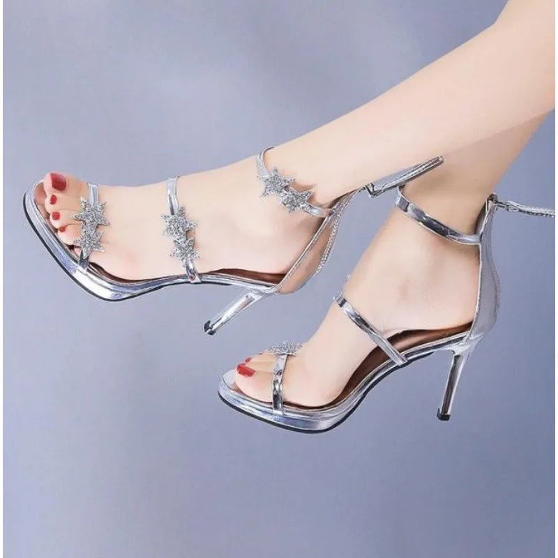 "Women's Stiletto Heels: Back Zipper Party Heels with Rhinestone Buckle for Summer"