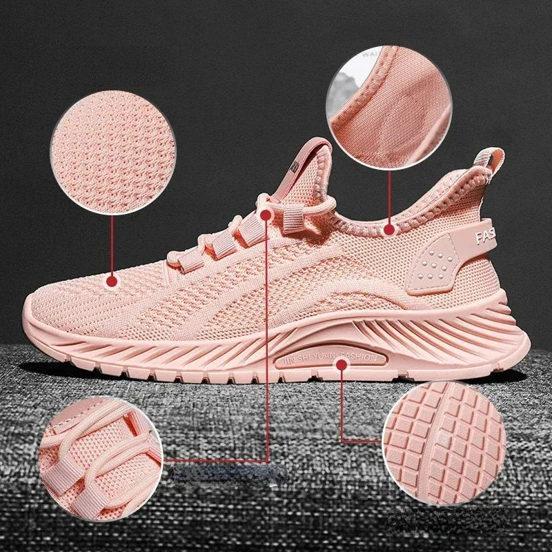 Women's Lightweight Lace-Up Flying Weave Sneakers - Comfortable Non-Slip Athletic Shoes for Gym and Casual Outdoor Wear