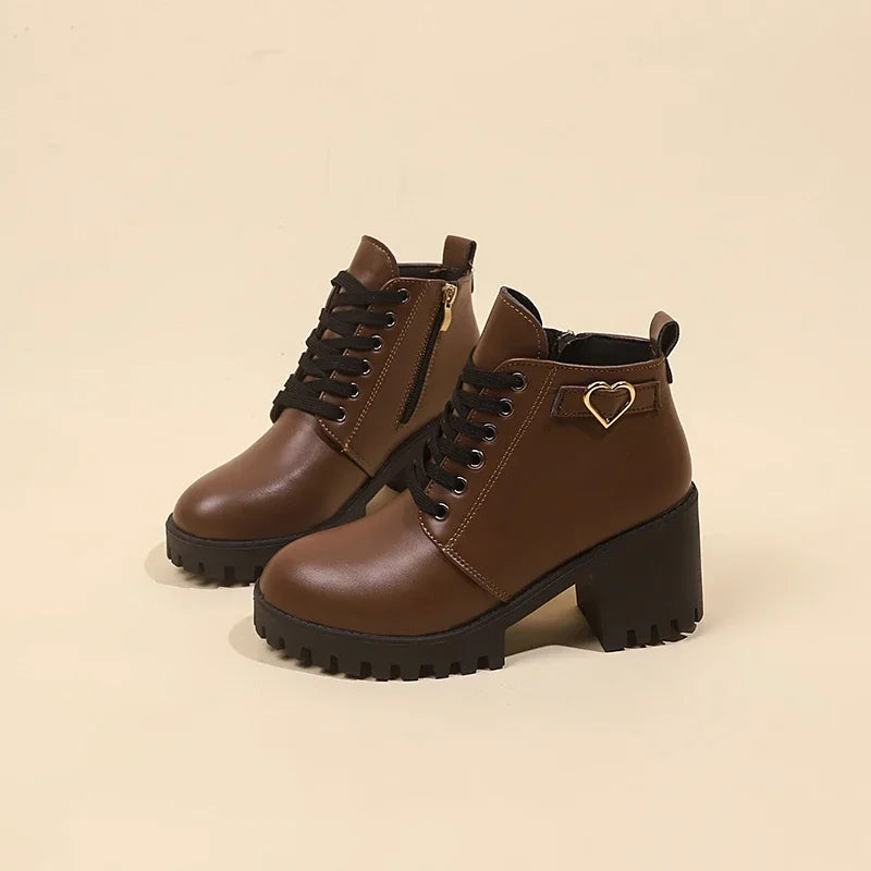 Versatile Women’s Boots Mid Heel Hight Quality Lace Up With Zip Closure”