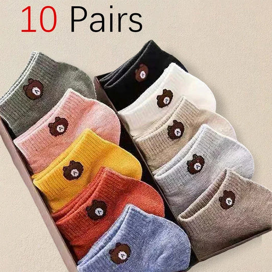 10 Pairs Women Cartoon Patterned Socks Trendy And Fashionable Versatile Socks Lightweight Breathable Comfortable Casual Socks