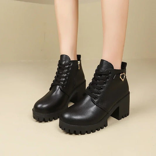 Versatile Women’s Boots Mid Heel Hight Quality Lace Up With Zip Closure”