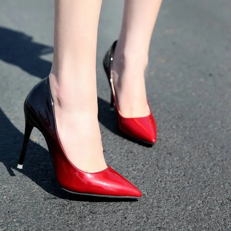 "Stunning Gradient Color Pointed Toe High Heels Pumps for Women with Thin Heel and Rubber Sole"