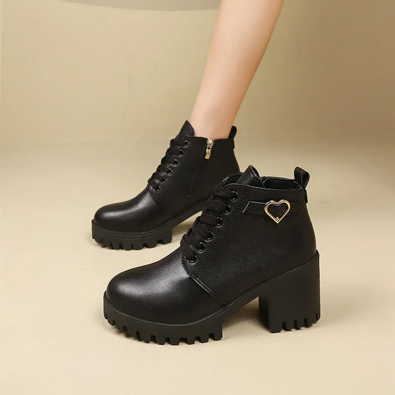 Versatile Women’s Boots Mid Heel Hight Quality Lace Up With Zip Closure”