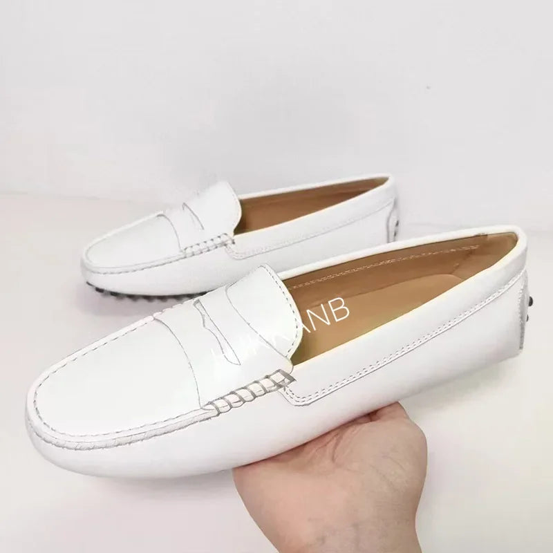 "Simple Shoes Women's Genuine Leather Flat Loafer - Round Toe Comfort Casual Non-Slip Walking Shoes"