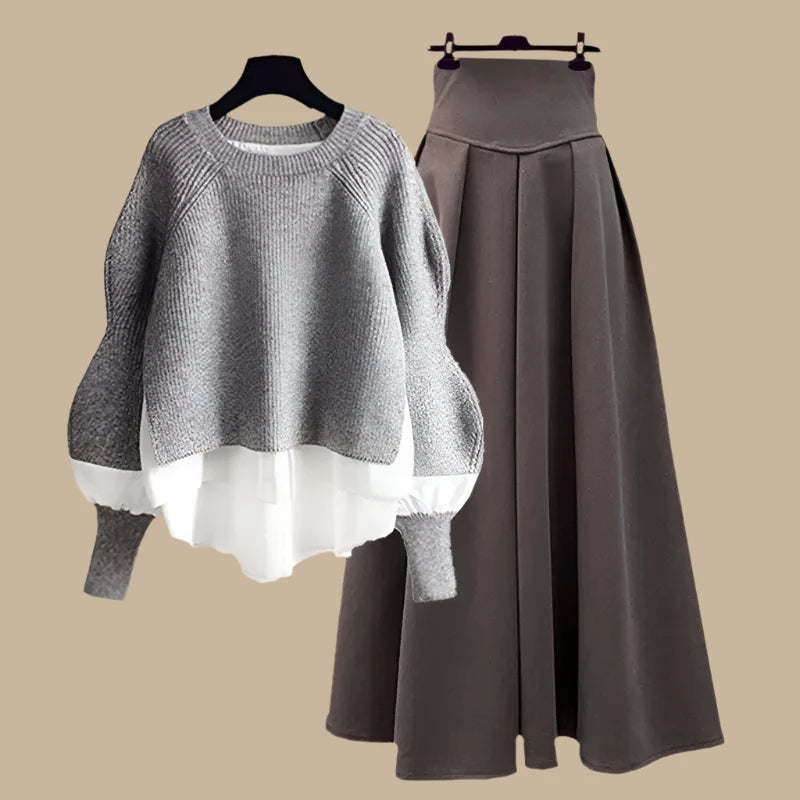 Women's Elegant - Two Piece Knitted Sweater/Skirt Set