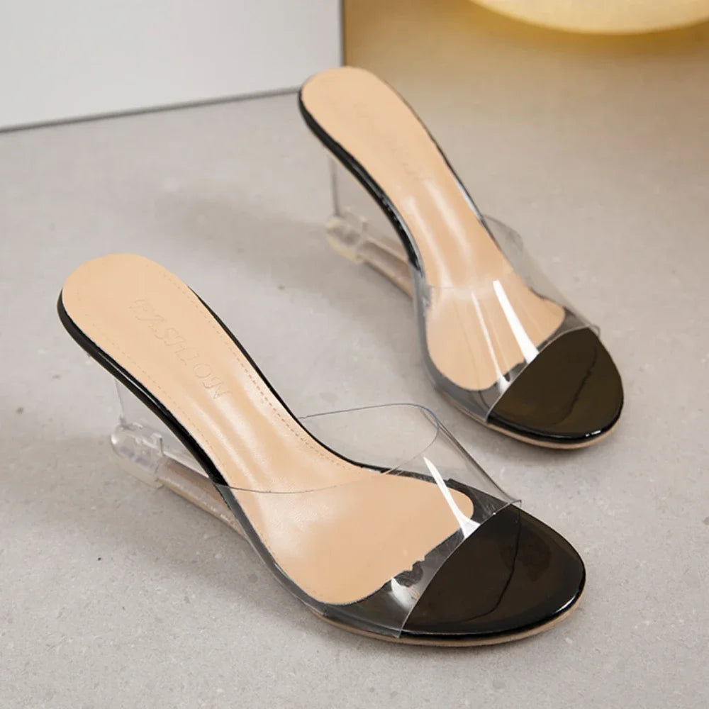 "Summer Fashion Slip-On High Heels Crystal Wedge Peep Toe Sandals for Women"