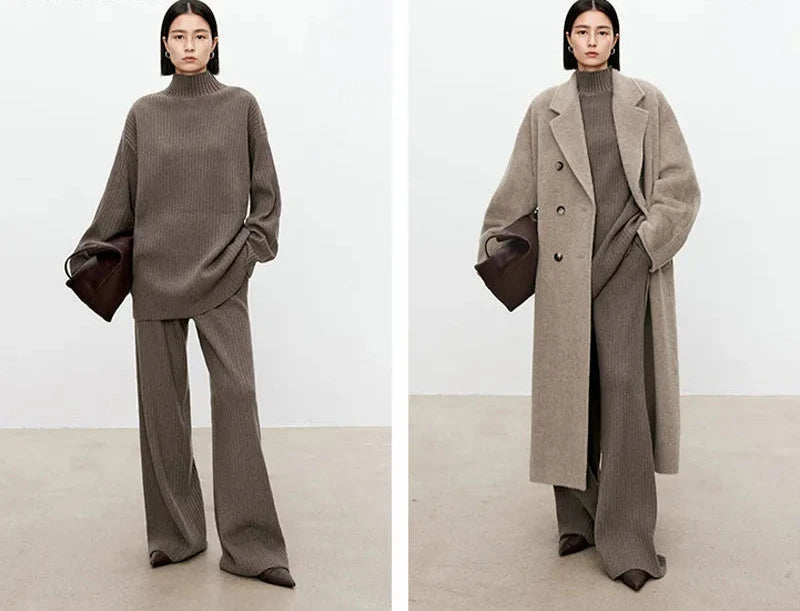 "Cozy Long Sweater and Chic Trousers Duo"