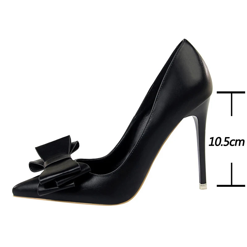 "Classic High Heel Stiletto Pumps with Bow-Knot - Luxury PU Leather Women's Banquet Shoes"