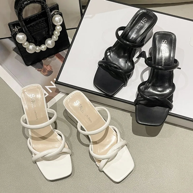 "Trendy Women's Retro Thick Heel Sandals: Versatile High Heels for Summer Style"