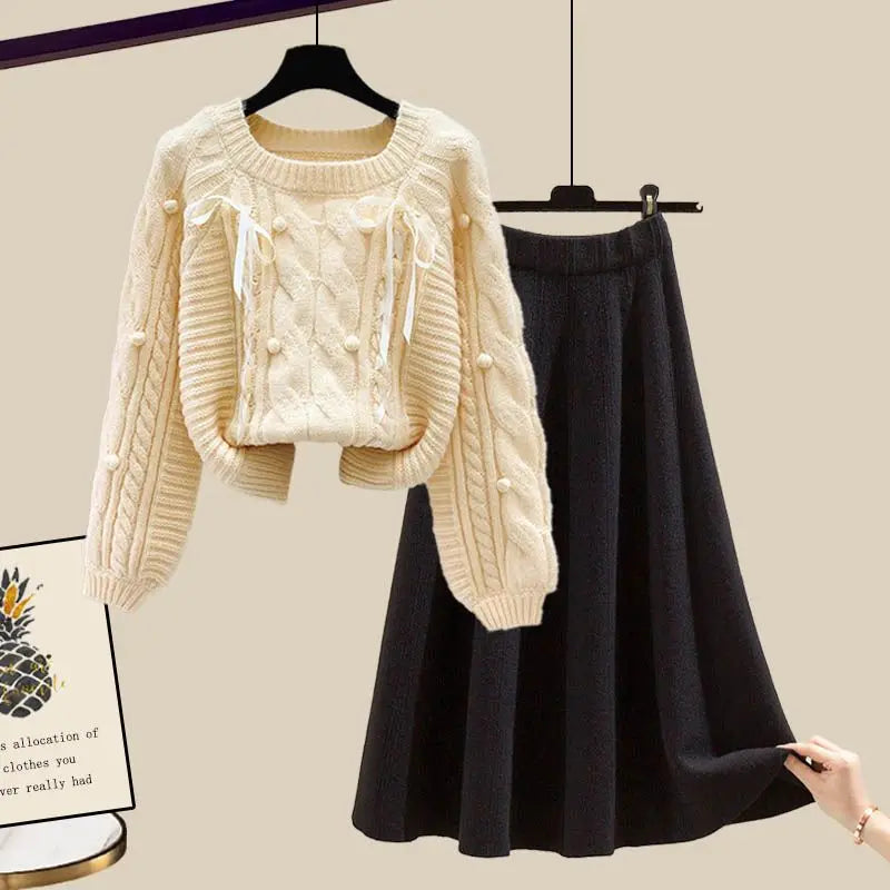 Women's Knitted Sweater & Skirt - Two Piece Set Fashion