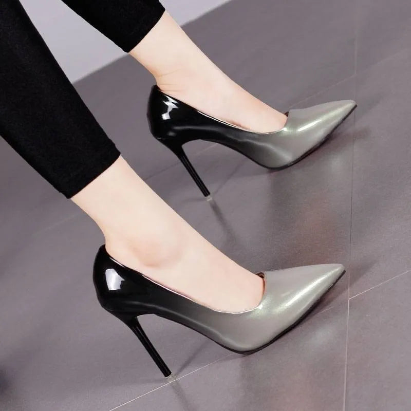 "Stunning Gradient Color Pointed Toe High Heels Pumps for Women with Thin Heel and Rubber Sole"