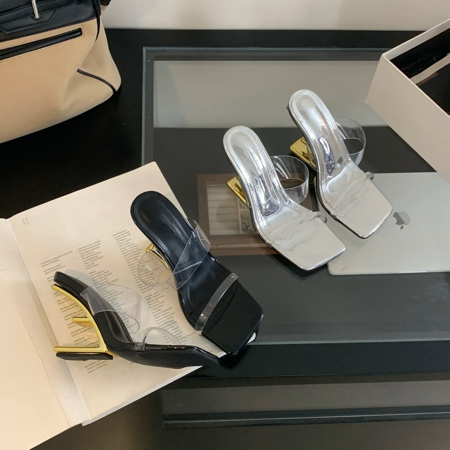 "Golden Fretwork Heel Sandals - Glamorous Summer Party Shoes for Women with Exposed Toes."