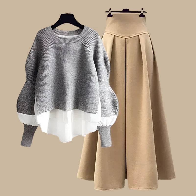 Women's Elegant - Two Piece Knitted Sweater/Skirt Set