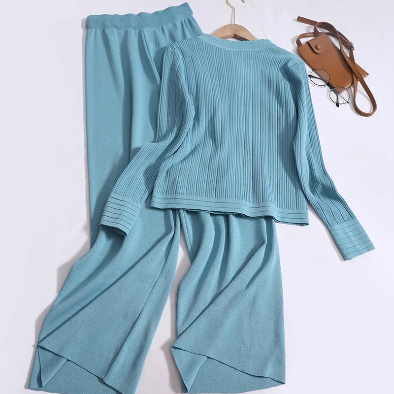 "Chic Cardigan Sweater and Trouser Set"